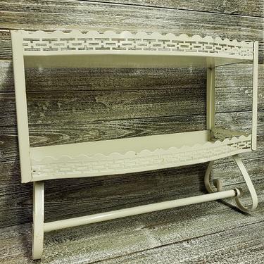 Vintage Bathroom Wall Shelf, White Metal Shelves & Towel Rack, Vintage | A GoGo Vintage | Havre ...
