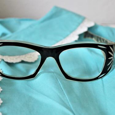 True Vintage 50's Italy Italian Black Silver Lucite Rhinestone Cat Eye Sun Glasses sunglasses pinup // No Lenses 