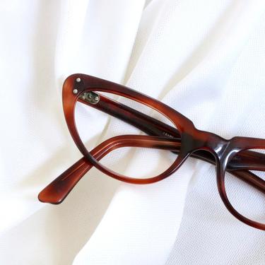 Vintage 50's French Tortoise Horn Minimalist Cat Eyeglasses Frames 
