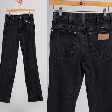 Vintage Wrangler Black Mid Rise Jeans - XXS to XS | 80s Denim Straight Leg Long Inseam Pants 