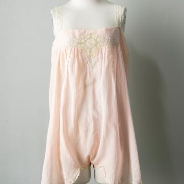 1920s Teddy Pink Cotton Chemise Step In Slip M 
