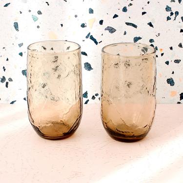 Vintage 1970s Autumn Leaf Juice Glasses - Anchor Hocking Thanksgiving Brown Smoke Glass Small Glasses - Set/2 