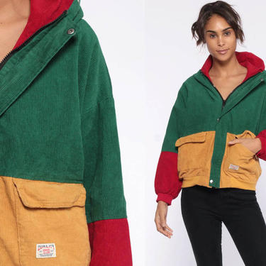 Hooded Corduroy Jacket 80s Color Block Jacket Green Bomber Hood Shop Exile Tucson AZ