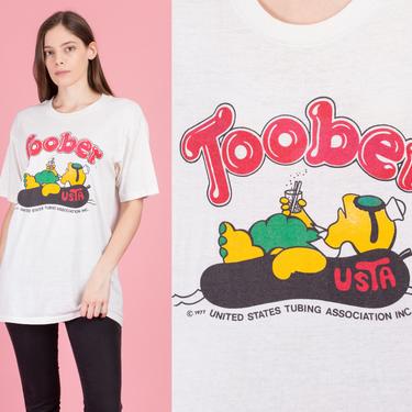 70s &amp;quot;Toober&amp;quot; Turtle T Shirt - Extra Large | Vintage Unisex US Tubing Association White Graphic Tee 
