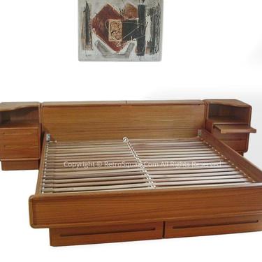 King Sz Danish modern MCM platform bed + nightstands + 2 | RetroSquad ...