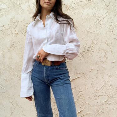 Vintage 70's Benlee White Textured Button Up Blouse 