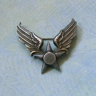 Antique Victorian Sterling Wings and Star Brooch Pin, Victorian Sterling Wings Pin (#3922) 
