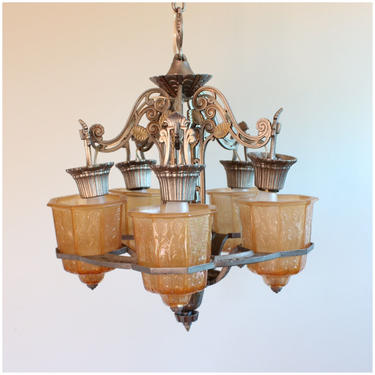 A7446 Vintage Art Deco Chandelier Circa 1920's 