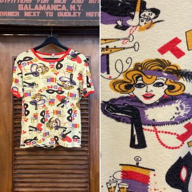 Vintage 1960’s Festive Party Tango Pop Art  Cartoon T Shirt, 60’s Tee Shirt, 60’s Pop Art, 60’s Fitted Tee Shirt, Vintage Clothing 