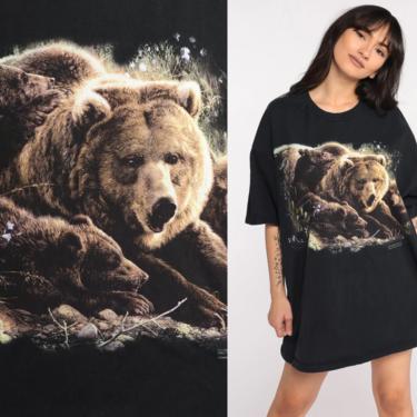 Grizzly Bear Shirt 90s Animal TShirt Vintage Retro Graphic Shirt Screen Print 1990s t shirt Black Wildlife Tee Large xl l 