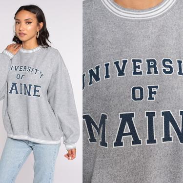 University Of Maine Sweatshirt 90s Fleece Sweatshirt University Shirt College Shirt Jumper 80s Sportswear Vintage Grey Extra Large xl 