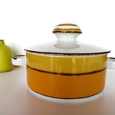 Stonehenge Midwinter Sun Covered Casserole, Yellow And Orange Stoneware Covered Soup Tureen From England 