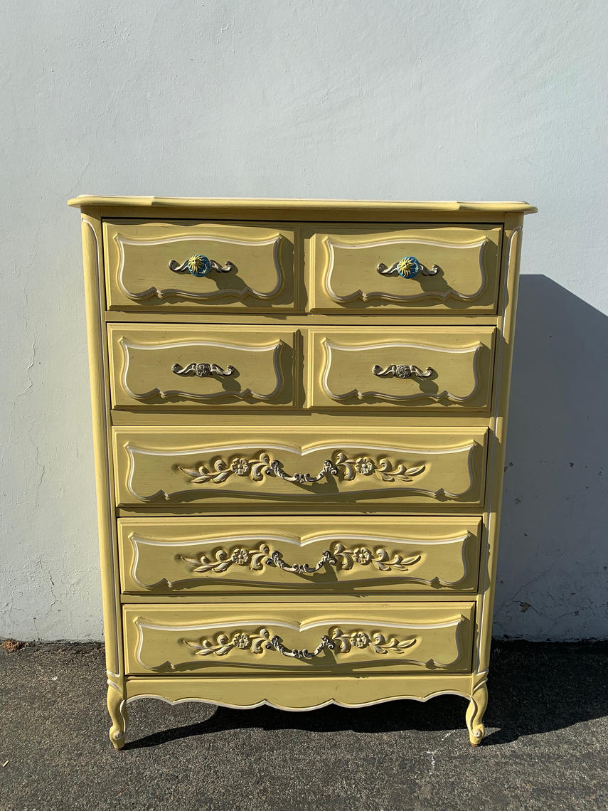 French Provincial Tall Dresser Tallboy Highboy Chest of Drawers Storage
