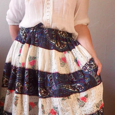 Boho Gypsy Long Skirt, 1970's Handmade Frida Khalo/Bohemian/Hippie/Halloween Costume 