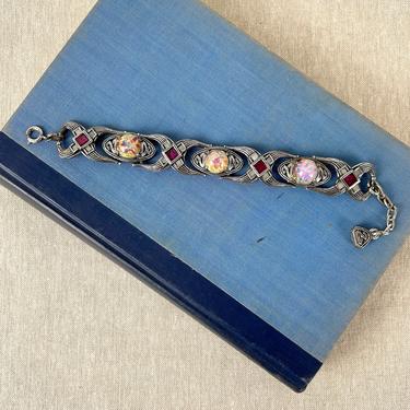 Miracle Scottish design bracelet - vintage bracelet with opal glass cabochons 