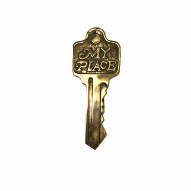 Vintage Large Brass My Place Key Shaped Door Knocker 