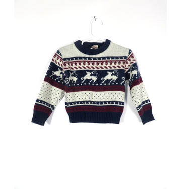 Vintage 70s Kids Deer Print Knit Sweater Size 24M 