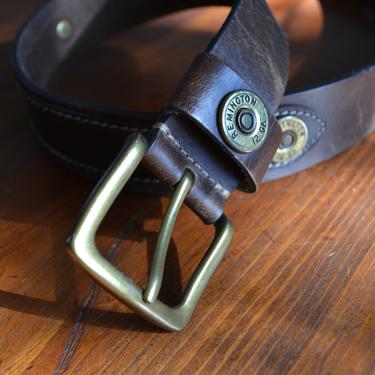 Vintage leather belt/ vintage msn belt / vintage remington belt / vintage brown leather belt / vintage thick leather belt / vintage belt 