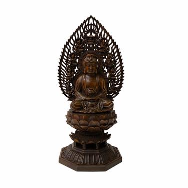 Chinese Brown Sitting Buddha Gautama Amitabha Shakyamuni Wood Statue ws1762E 