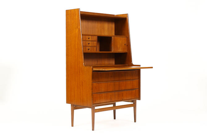 Danish Modern Mid Century Teak Secretary Desk Bookcase