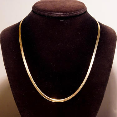 Vintage Italian 14K Yellow Gold Herringbone Chain Necklace, Minimalist Unisex Gold Necklace, 3mm Flat Herringbone Chain, 20&amp;quot; Long 