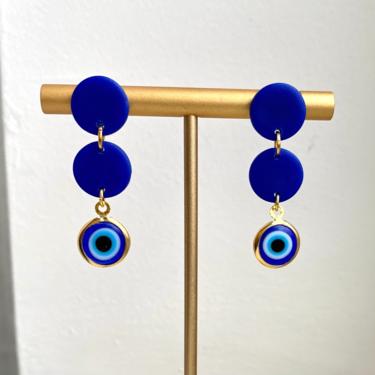 Evil Eye Polymer Clay Drop Earrings 