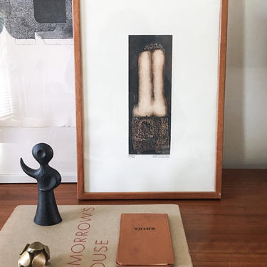 1966 Nude Abstract by Joseph Demarais American Modern Art Print Mid Century Modern Neutral Earthtones Etching 