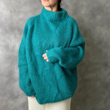 Vintage 80's Teal Plus Size Mohair Blend Sweater, Size 22/24 