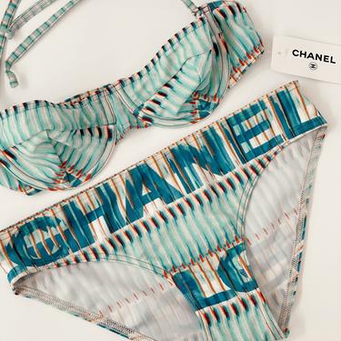 Vintage CHANEL Letter Logo Bikini 2 piece Swim Suit Swimwear Bralette Crop top Halter - Fr 38 RARE! New with Tags! 