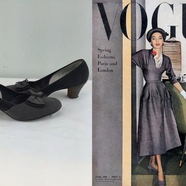 Stepping Paris to London - Vintage 1940s 1950s Two Tone Grey/Gray Nubuck Leather Heels Shoes - 8 