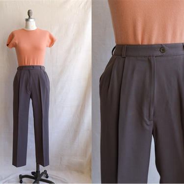 Vintage 90s Taupe Trousers 1990s High Waisted Brown Grey Pleated