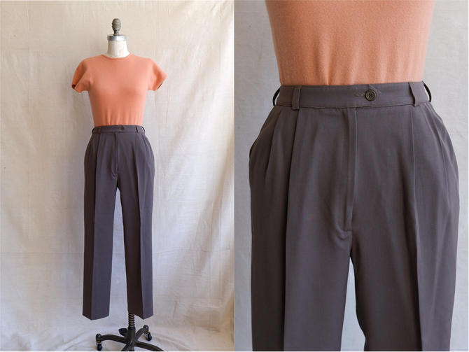 Vintage 90s Taupe Trousers 1990s High Waisted Brown Grey Pleated Bottle of Bread Baltimore MD