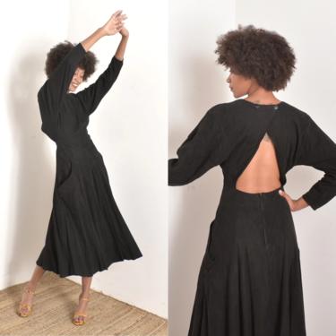 Vintage 1980s Dress / 80s Soft Suede Backless Dress / Black ( small S ) 