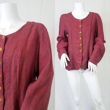 Vintage FLAX Rust Linen Button Down Shirt Jacket I Sz Sm - Med 