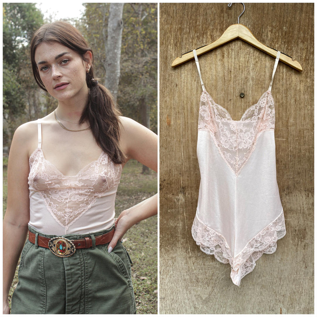 70s Pink Lace Teddy Romper Lingerie Bodysuit Sheer Floral One