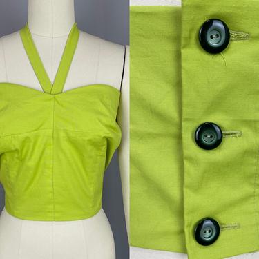 1950s-Style Chartreuse Sun Top | Vintage Inspired Cotton Halter Top with Boning | xl 