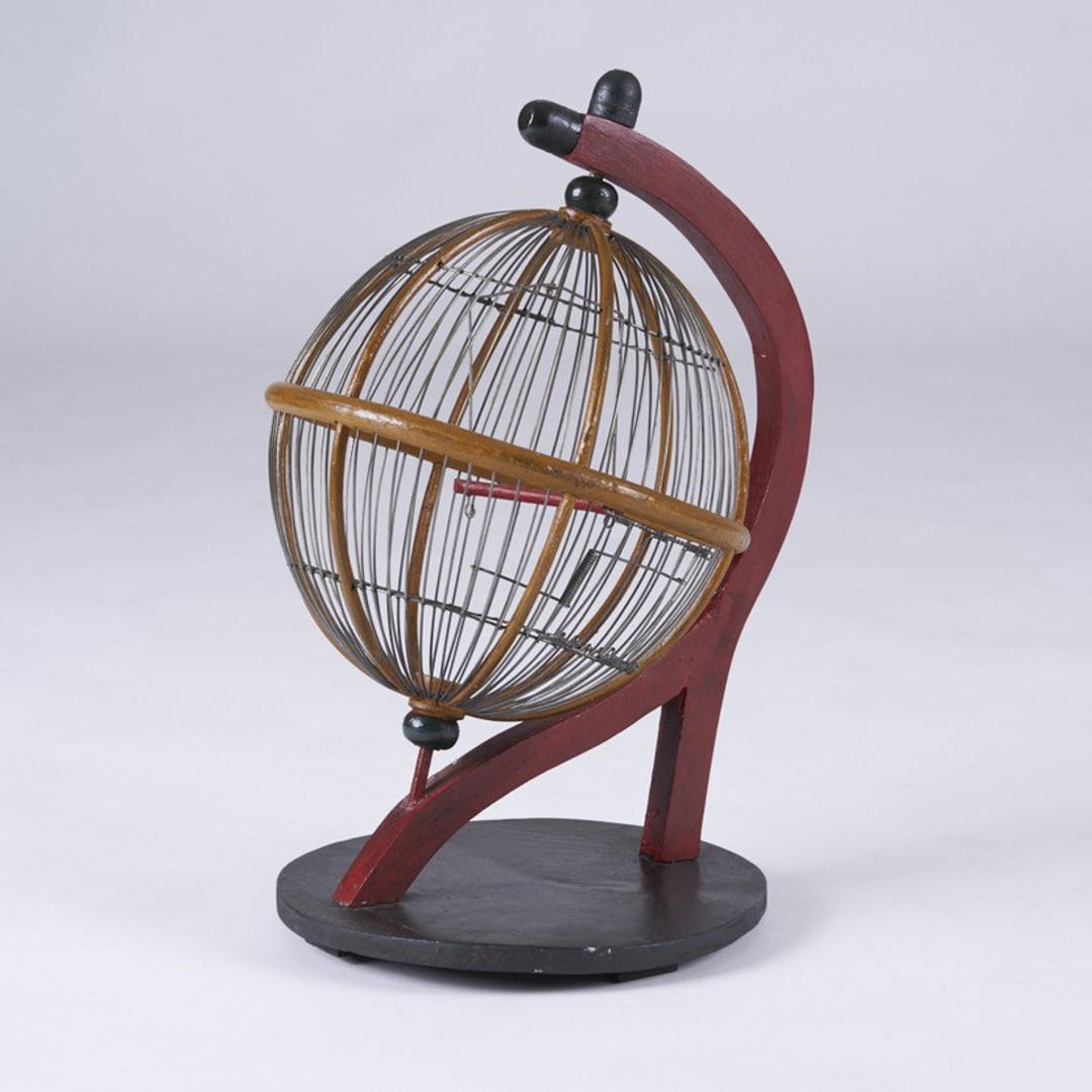 Vintage Bauhaus style wood and wire globe birdcage Peach Modern