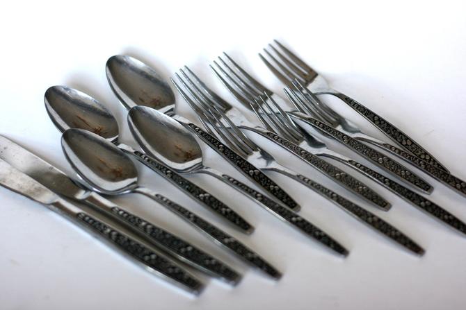 Vintage Flatware Set, MCM Floral Stainless Silverware Set by Towle