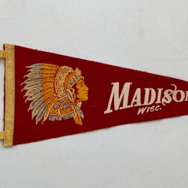 Vintage Madison Wisconsin Pennant, Souvenir Pennant, Native American Chief, University Of Wisconsin 