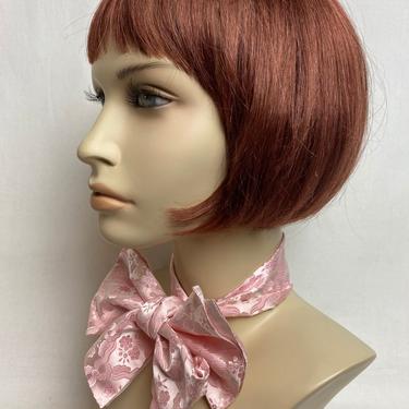 Soft pink 100% silk brocade women’s neck tie/ pussycat bow accessory~  versatile scarves~ hair band~ 40’s-50’s era 