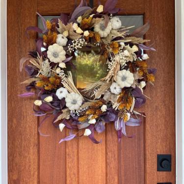 Purple Leaf Eucalyptus, Pampas Grass and Hops Wreath, Purple Fall Wreath, Plum Wreath, Eucalyptus Wreath, Fall Wreath for Front Door 