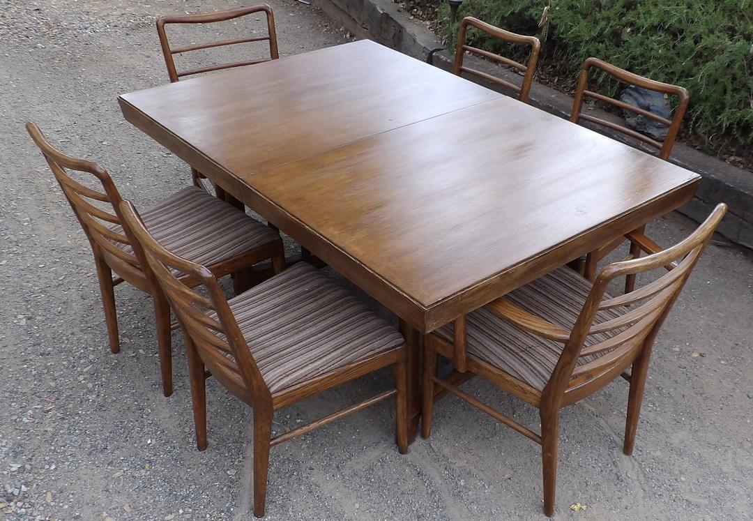 Oak Dining Table Set With 6 Chairs Mid Century Modern ...