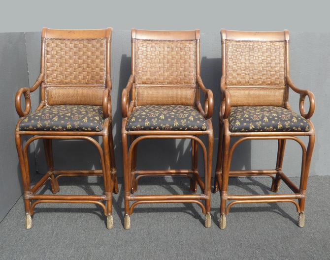 Vintage Bamboo Rattan Style Black Brown Barstools Tommy Bahama