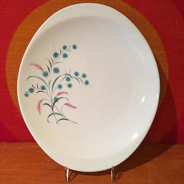 Mid Century Modern Canonsburg Citation Platter, Vintage Serving Platter, Pink Aqua and Gray Floral Pattern, Retro 1950s Canonsburg Pottery 