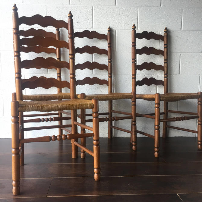 Tell City Ladderback Chairs With Rush Vintage Set Of Four