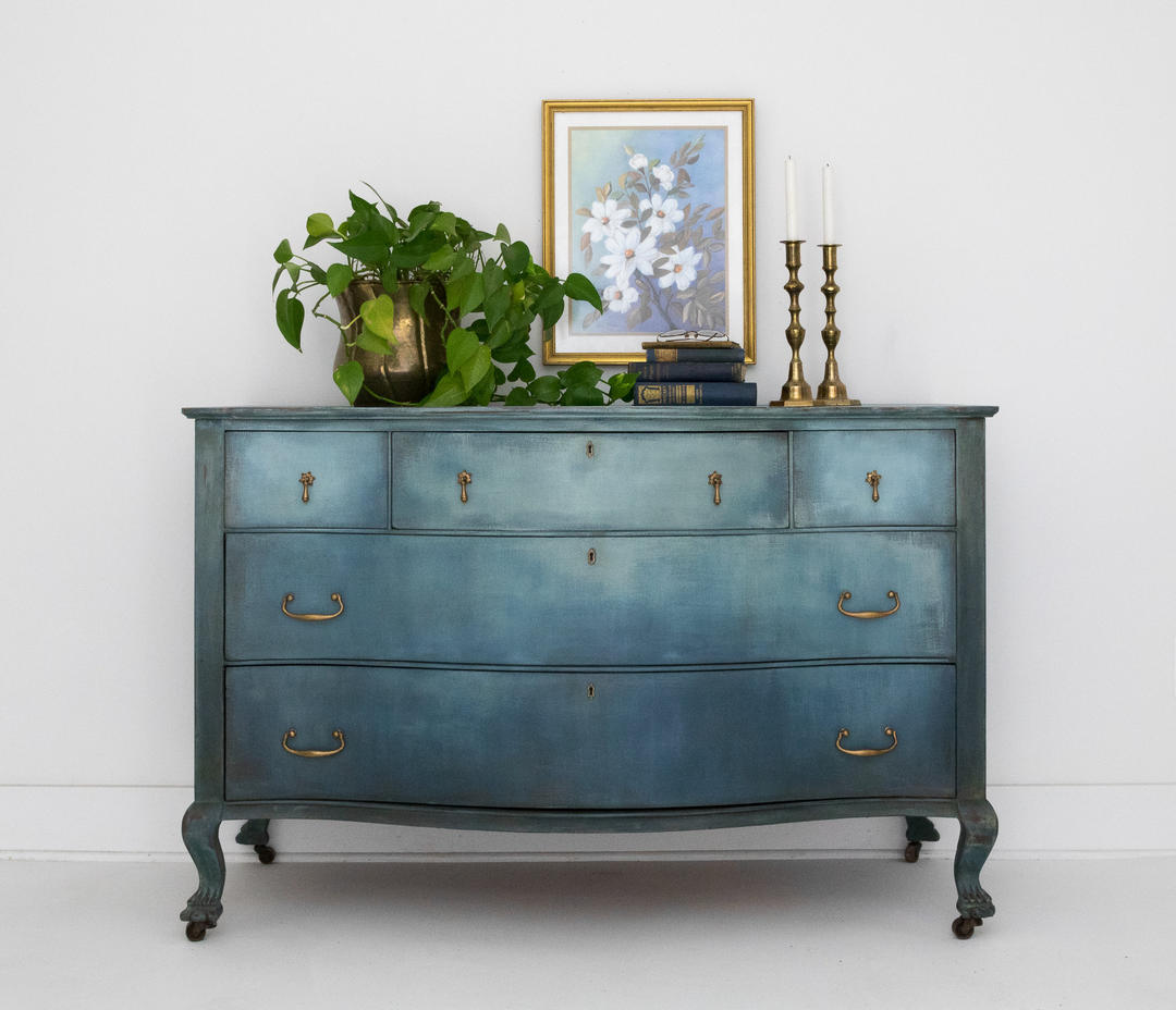 Available Hand Painted Ombre Blue Antique Dresser Bohemian Style