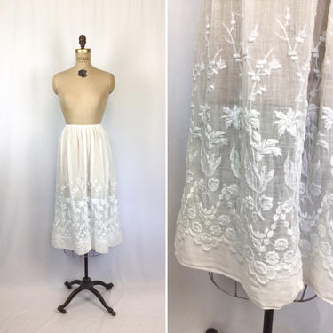 Vintage Edwardian Underskirt | Vintage white embroidered linen half slip | 1910s floral petticoat skirt 