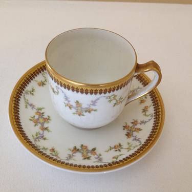 Vintage French Limoges Haviland  The Danbury Mint Floral Demitasse  Espresso Coffee Cup and Saucer Set