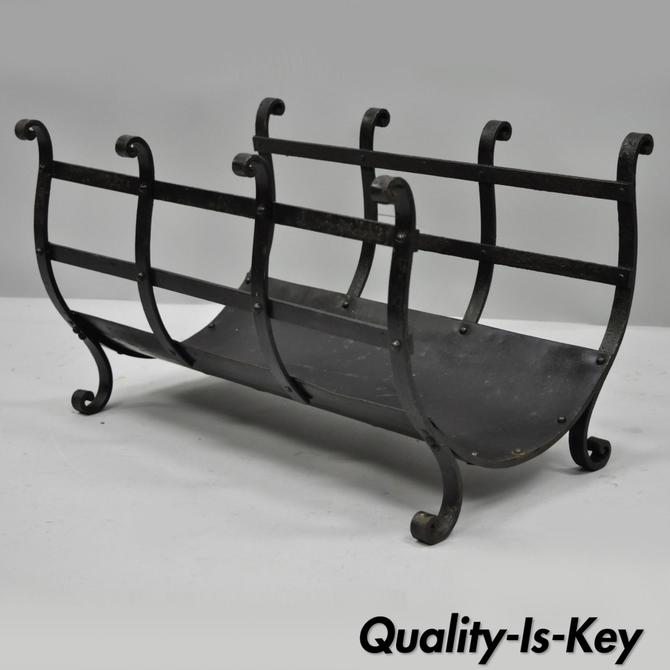 Antique Wrought Iron Gothic Arts Crafts Scroll Fireplace Log
