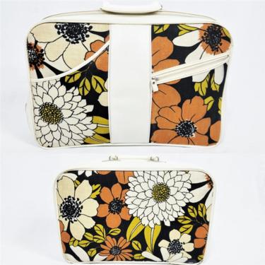 1960's Flower Power Floral Fabric Vinyl Petite Suitcase I MIJ 